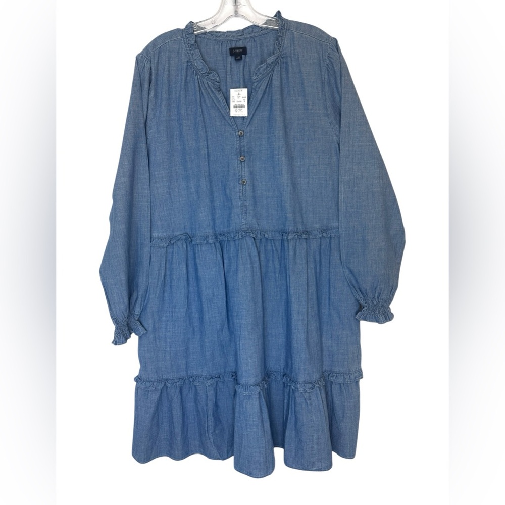 J.Crew Chambray Ruffle Mini Dress Size 18 NWT